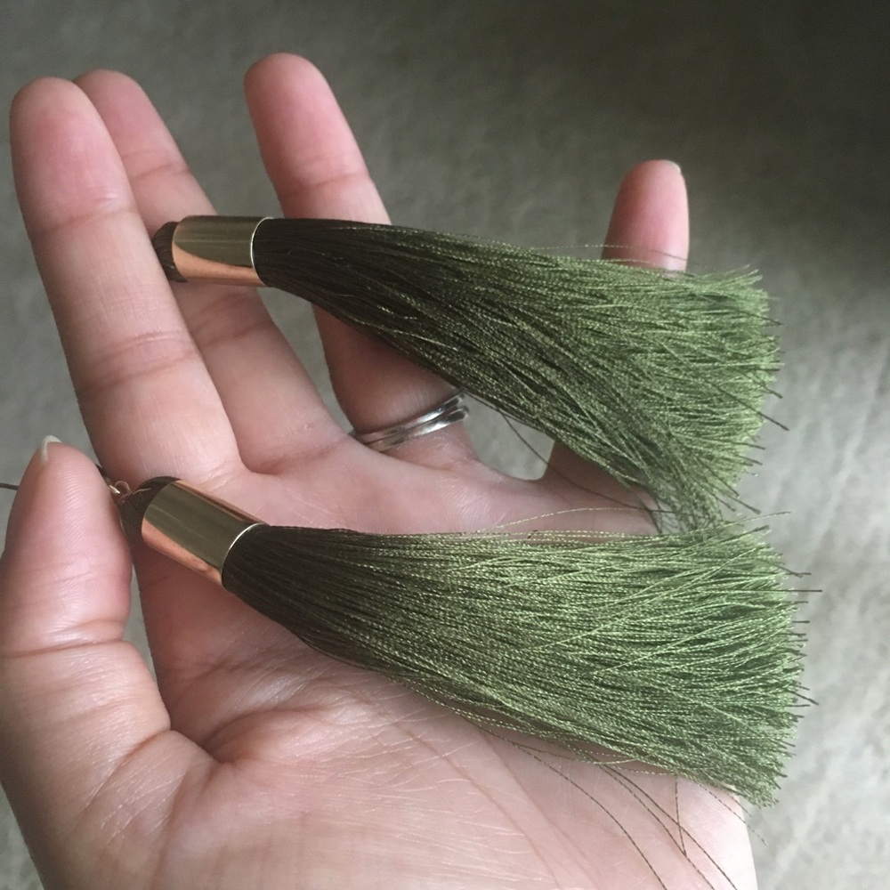 Green tassel earrings COMES WITH FREE GIFT